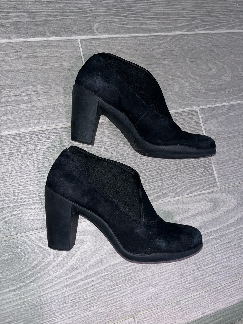 Clarks Black Suede Block Heel Ankle Boots